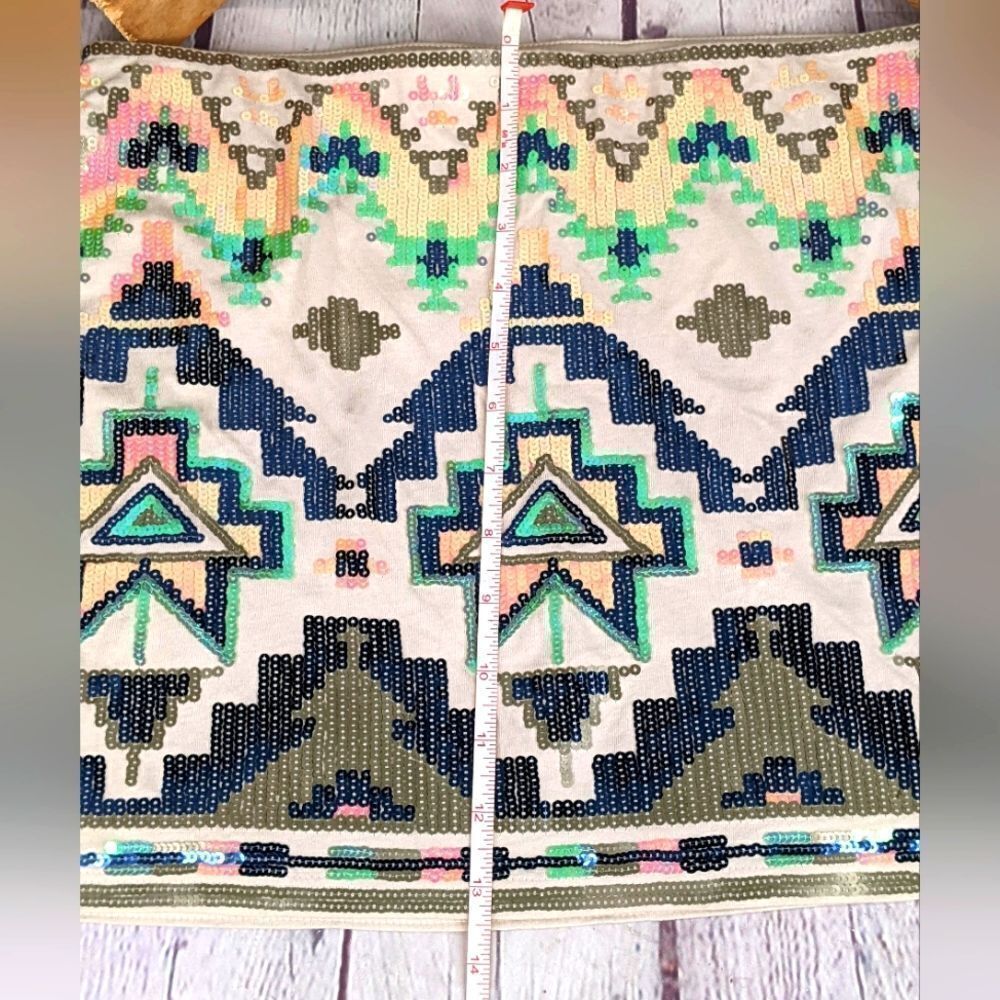 Express Aztec Sequin Embellished Fully Lined Mini Skirt - Picture 8 of 14